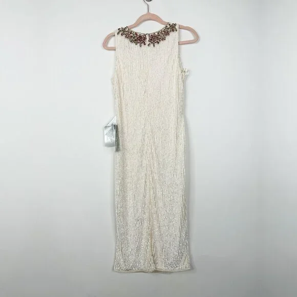 FLAWED - NWT Mac Duggal Fully Sequined Jeweled Dress Porcelain 6 #8463 - Picture 7 of 11